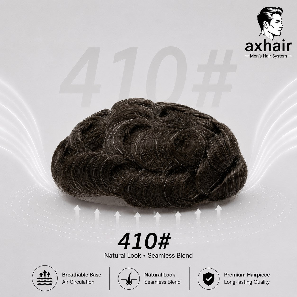 Men's hair unit, dark wavy full-cap natural look blend, 410# color